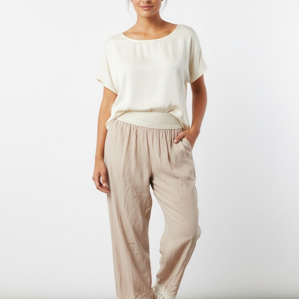 Chic Cream and Tan Wide Leg Pants